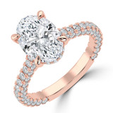 Oval Lab Created Diamond 4-Prong 3-Row Pave Cathedral Halo Engagement Ring in Rose Gold with Hidden Halo (MVSLG1550-R)