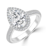 Pear Lab Created Diamond 4-Prong 3-Row Pave Cathedral Halo Engagement Ring in White Gold (MVSLG1551-W)