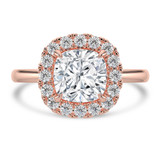 Cushion Lab Created Diamond 4-Prong Open Bridge Halo Engagement Ring in Rose Gold (MVSLG1556-R)