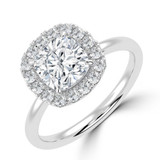 Cushion Lab Created Diamond 4-Prong Open Bridge Halo Engagement Ring in White Gold (MVSLG1556-W)