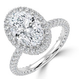 Oval Lab Created Diamond Prong Set 3-Row Pave Rollover Halo Engagement Ring in White Gold with Hidden Accents (MVSLG1562-W)