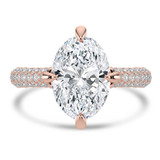 Oval Lab Created Diamond 4-Prong Compass Set 3-Row Pave Cathedral  Solitaire with Accents Engagement Ring in Rose Gold with Hidden Halo and Accents (MVSLG1564-R)