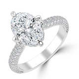 Oval Lab Created Diamond 4-Prong Compass Set 3-Row Pave Cathedral  Solitaire with Accents Engagement Ring in White Gold with Hidden Halo and Accents (MVSLG1564-W)