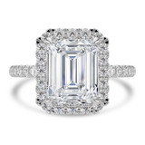 Emerald Lab Created Diamond 4-Prong Open Bridge Halo Engagement Ring in White Gold (MVSLG1571-W)