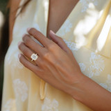 Emerald Lab Created Diamond 4-Prong Open Bridge Halo Engagement Ring in Yellow Gold (MVSLG1571-Y)