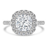 Cushion Lab Created Diamond 4-Prong Open Bridge Halo Engagement Ring in White Gold (MVSLG1573-W)