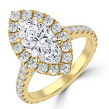 Marquise Lab Created Diamond 4-Prong Cathedral Halo Engagement Ring in Yellow Gold with Diamond Bridge and Hidden Accents (MVSLG1576-Y)