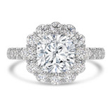 Cushion Lab Created Diamond 4-Prong Open Bridge Floral Halo Engagement Ring in White Gold (MVSLG1577-W)
