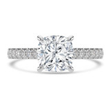 Cushion Lab Created Diamond 4-Prong Catheral Solitaire with Accents Engagement Ring in White Gold with Hidden Halo and Accents (MVSLG1581-W)
