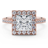 Princess Lab Created Diamond 4 V-Prong Cathedral Halo Engagement Ring in Rose Gold (MVSLG1583-R)