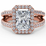 Radiant Lab Created Diamond 4-Prong Split-Shank Cathedral Halo Engagement Ring in Rose Gold (MVSLG1589-R)