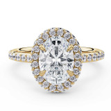 Oval Lab Created Diamond Oval Rollover Halo Engagement Ring in Yellow Gold with Hidden Accented Basket and Bridge (MVSLG1598-Y)