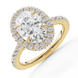 Oval Lab Created Diamond Oval Rollover Halo Engagement Ring in Yellow Gold with Hidden Accented Basket and Bridge (MVSLG1598-Y)