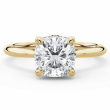 Cushion Lab Created Diamond Hidden Halo Solitaire with Accents Engagement Ring in Yellow Gold with Accented Bridge (MVSLG1606-Y)