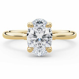 Oval Lab Created Diamond Hidden Halo Solitaire with Accents Engagement Ring in Yellow Gold with Accented Bridge (MVSLG1607-Y)