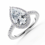 Pear Lab Created Diamond Cathedral Pear Halo Engagement Ring in White Gold (MVSLG1608-W)