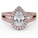 Pear Lab Created Diamond Cathedral Split-shank Pear Halo Engagement Ring in Rose Gold with Hidden Halo and Bridge Accents (MVSLG1609-R)