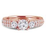 Round Lab Created Diamond Three-Stone Engagement Ring in Rose Gold with Accents (MVSX1010-R)