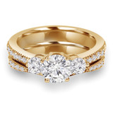 Round Lab Created Diamond Three-Stone Engagement Ring and Wedding Band Set Ring in Yellow Gold with Accents (MVSX1011-Y)