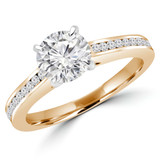 Round Diamond Cathedral Solitaire with Accents Engagement Ring in Yellow Gold with Channel Set Accents (MVS0068-Y)