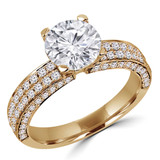 Round Diamond Two-Row Rolled Pave Solitaire with Accents Engagement Ring in Yellow Gold (MVS0076-Y)