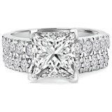 Princess Diamond V-Prong Solitaire with Accents Engagement Ring and Wedding Band Set Ring in White Gold (MVS0121-W)