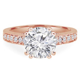 Round Diamond Cathedral Double Prong Solitaire with Accents Engagement Ring in Rose Gold (MVS0143-R)