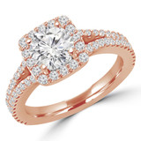 Round Diamond Two-Row Split-Shank Cushion Halo Engagement Ring in Rose Gold (MVS0147-R)