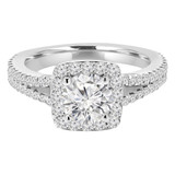 Round Diamond Two-Row Split-Shank Cushion Halo Engagement Ring in White Gold (MVS0147-W)