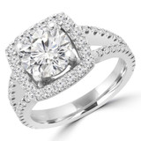 Round Diamond Open Bridge Cushion Halo Engagement Ring in White Gold (MVS0158-W)