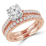 Round Diamond Cathedral Solitaire with Accents Engagement Ring and Wedding Band Set Ring in Rose Gold (MVS0168-R)