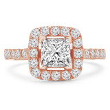 Princess Diamond Cathedral Open Bridge V-Prong Cushion Halo Engagement Ring in Rose Gold (MVS0171-R)