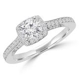 Round Diamond Vintage Cathedral Cushion Halo Engagement Ring in White Gold (MVS0172-W)