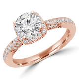 Round Diamond Vintage Cathedral Cushion Halo Engagement Ring in Rose Gold (MVS0219-R)