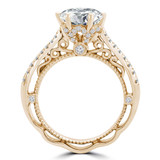Round Diamond Vintage Tapered Cathedral Solitaire with Accents Engagement Ring in Yellow Gold (MVS0238-Y)