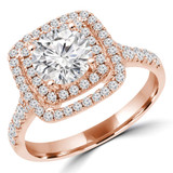 Round Diamond Cathedral Double Cushion Halo Engagement Ring in Rose Gold (MVS0241-R)