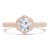 Round Diamond 6-Prong Hexagonal Cathedral Open Bridge Solitaire Engagement Ring in Rose Gold (MVS0249-R)