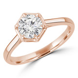 Round Diamond 6-Prong Hexagonal Cathedral Open Bridge Solitaire Engagement Ring in Rose Gold (MVS0249-R)