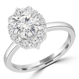 Round Diamond Floral Oval Halo Engagement Ring in White Gold (MVS0258-W)