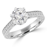 Round Diamond Vintage 6-Prong Cathedral Solitaire with Accents Engagement Ring in White Gold (MVS0287-W)