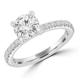 Round Diamond Diamond Prongs Solitaire with Accents Engagement Ring in White Gold (MVS0303-W)