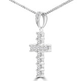 2/5 CTW Round Diamond Cross Symbolic Pendant Necklace in 18K White Gold (MD250373)