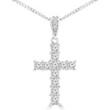 2/5 CTW Round Diamond Cross Symbolic Pendant Necklace in 18K White Gold (MD250373)