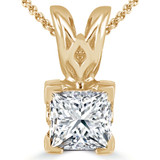 Princess Diamond V-Prong Solitaire Pendant in 14K Yellow Gold (MVSP0004-Y)