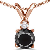 Round Black Diamond 4-Prong Solitaire with Accents Pendant in 14K Rose Gold (MVSPB0005-R)