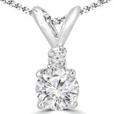 Round Lab Created Diamond 4-Prong Solitaire with Accents Pendant in 14K White Gold (MVSP2005-W)