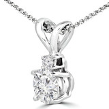 Round Lab Created Diamond 4-Prong Solitaire with Accents Pendant in 14K White Gold (MVSP2005-W)