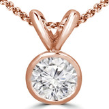 Round Lab Created Diamond Bezel Set Solitaire Pendant in 14K Rose Gold (MVSP2006-R)