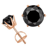 Solitaire Round Black Diamond 6-Prong Stud Earrings in 14K Rose Gold with Screwback (MVSE0005-R)