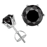 Solitaire Round Black Diamond 6-Prong Stud Earrings in 14K White Gold with Screwback (MVSE0005-W)